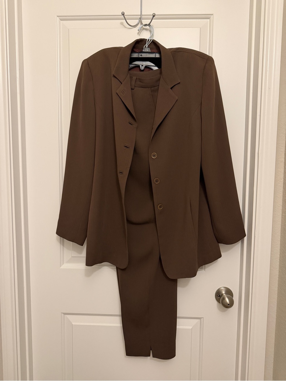 3 PC Women's Brown Tailored Blazer, Skirt and pants Set - Picture 4 of 6